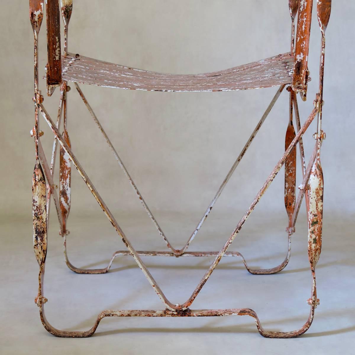 Rare Pair of Painted Iron Armchairs, France, circa 1910s For Sale 2