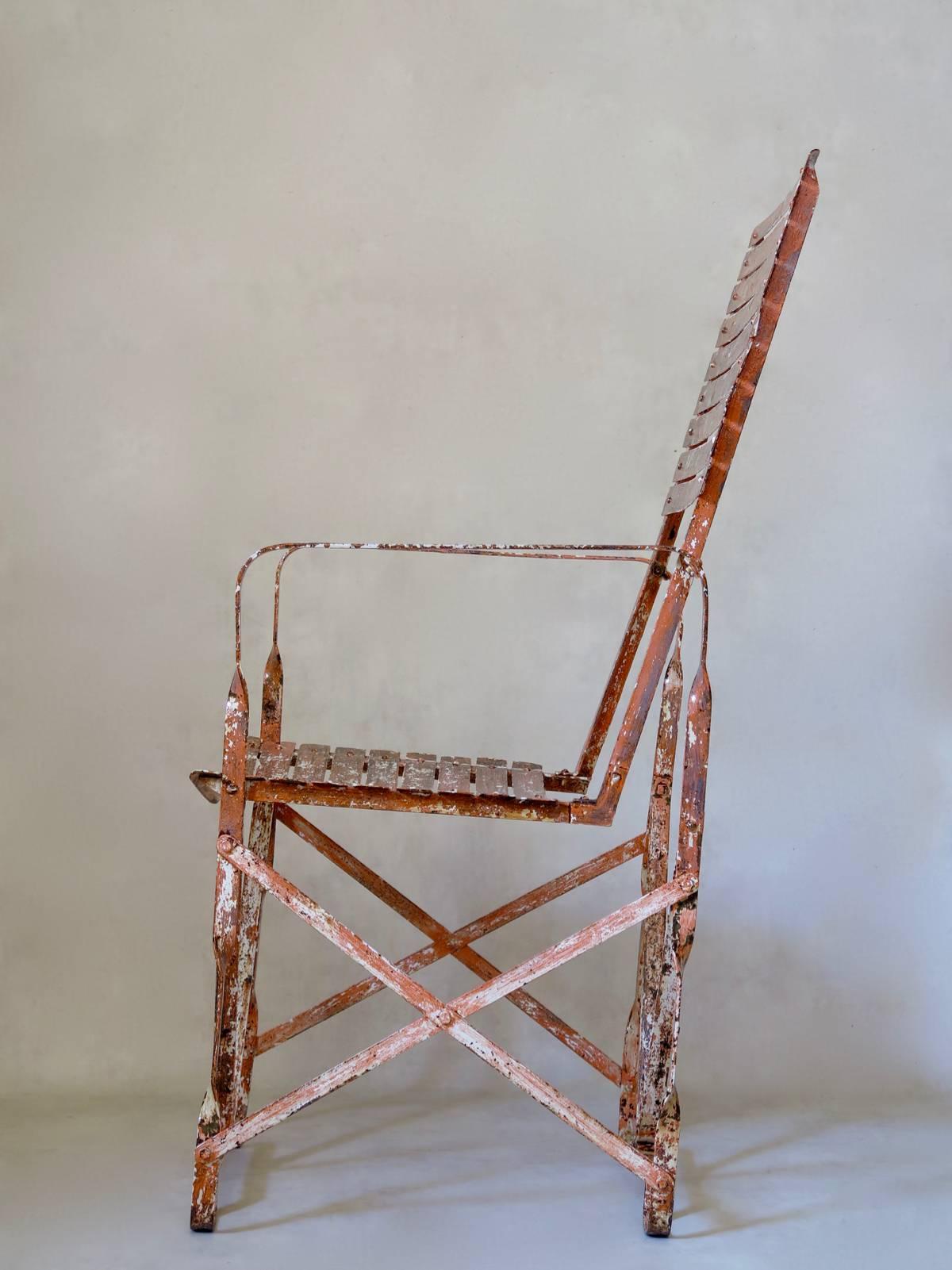 20th Century Rare Pair of Painted Iron Armchairs, France, circa 1910s For Sale