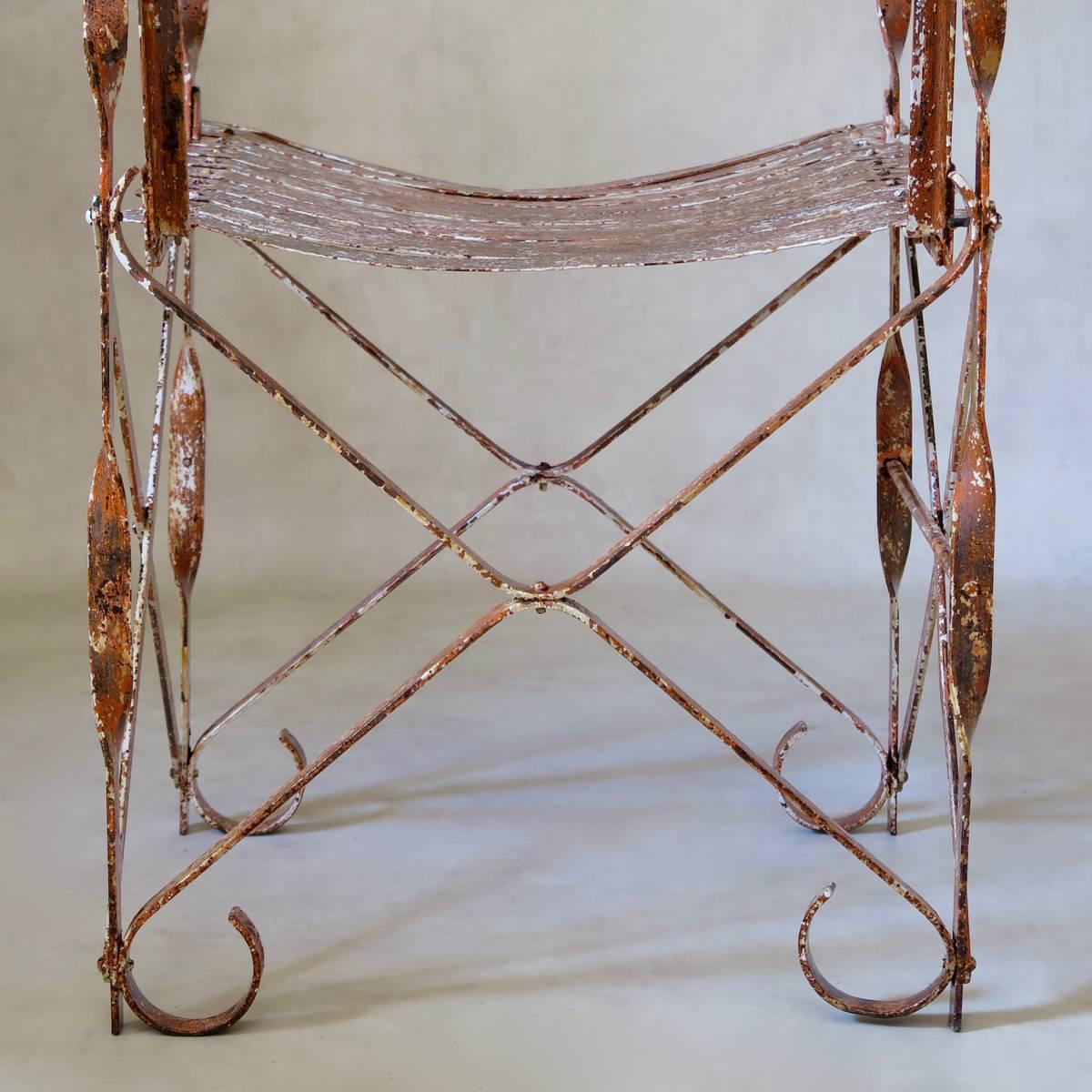 Rare Pair of Painted Iron Armchairs, France, circa 1910s For Sale 3