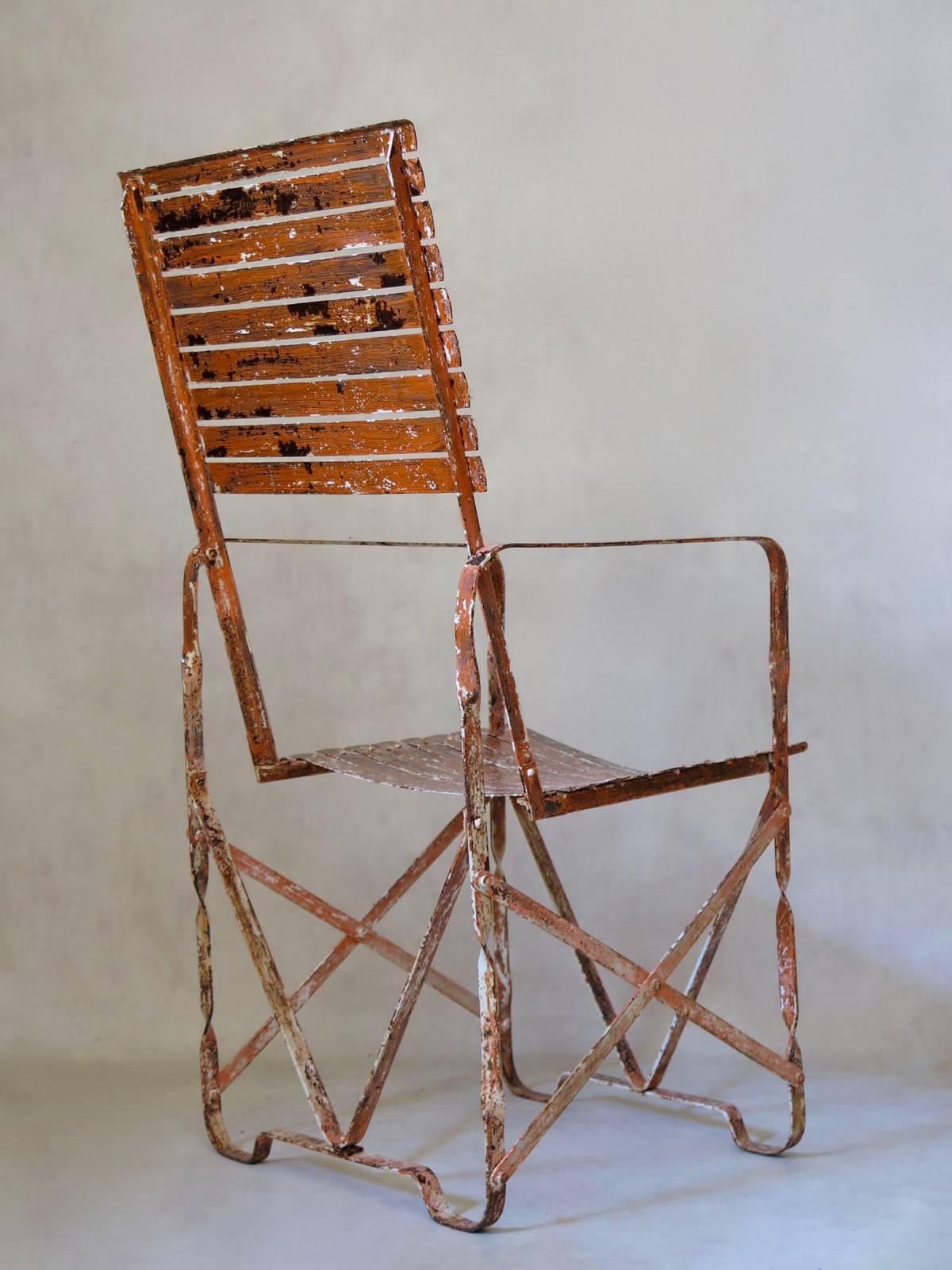 French Rare Pair of Painted Iron Armchairs, France, circa 1910s For Sale