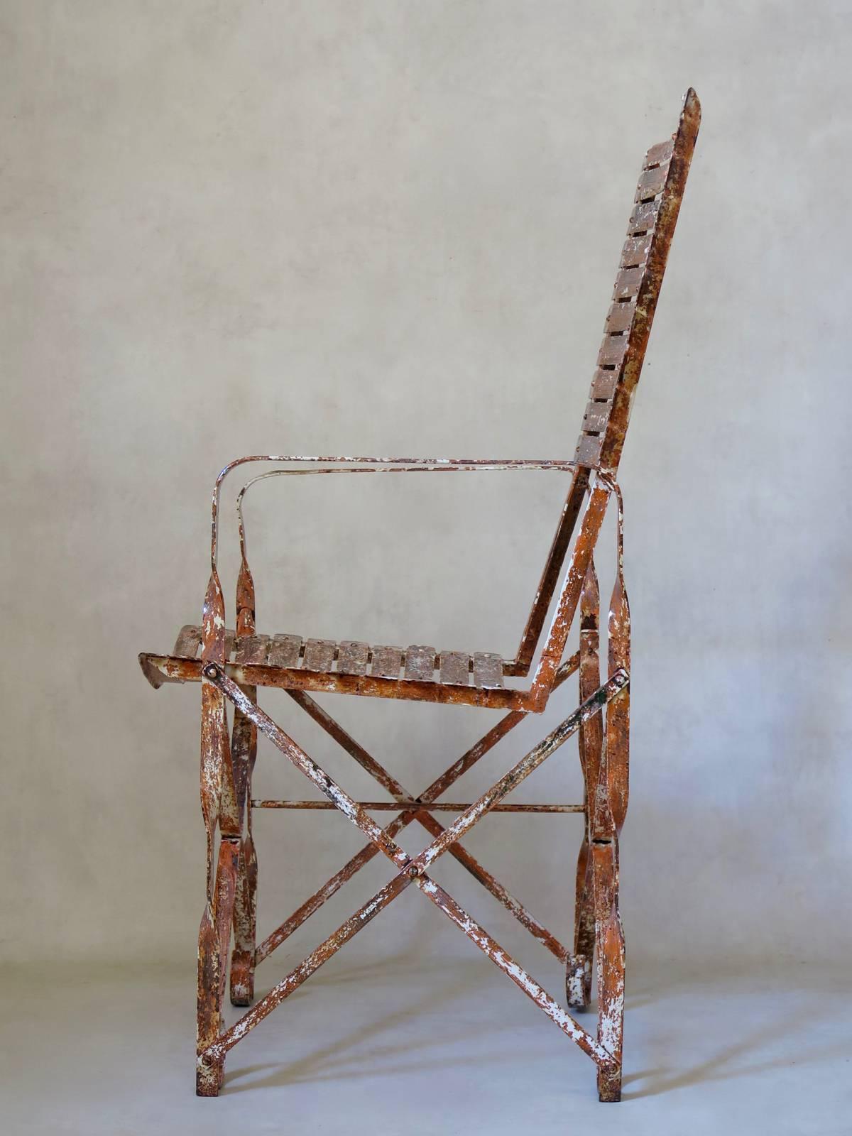 Industrial Rare Pair of Painted Iron Armchairs, France, circa 1910s For Sale