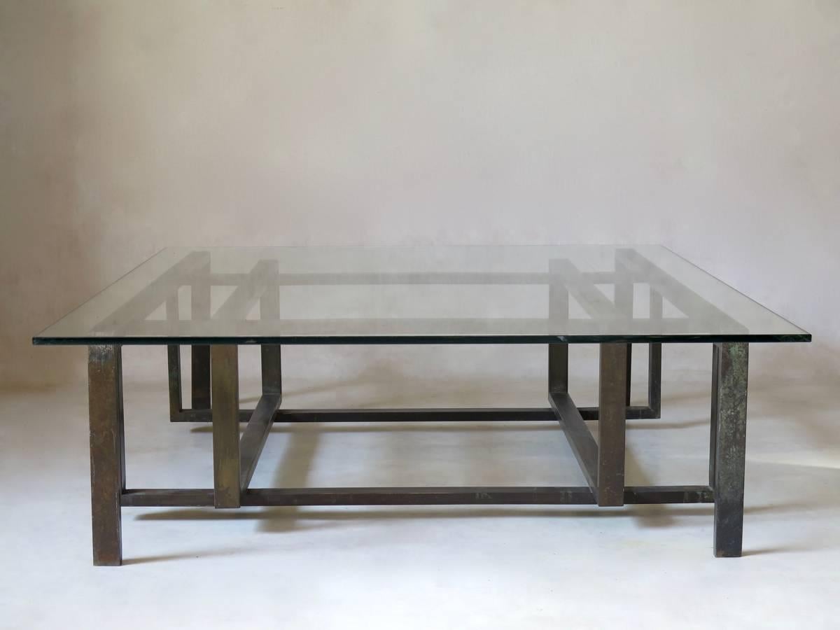 French Large Brass and Glass Coffee Table, France, circa 1950s For Sale