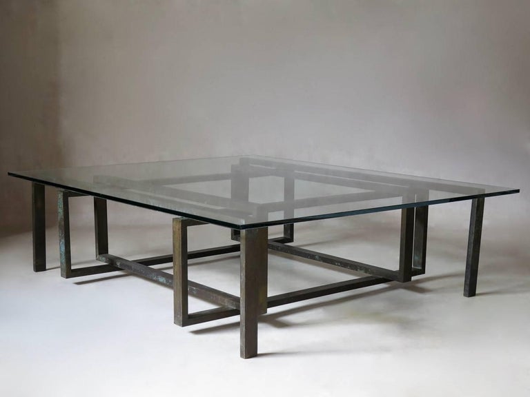 Mid-Century Modern Large Brass and Glass Coffee Table, France, circa 1950s For Sale