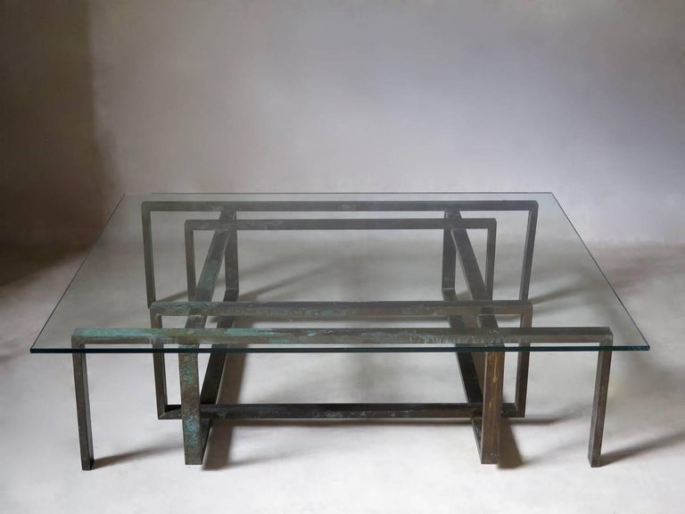 Large Brass and Glass Coffee Table, France, circa 1950s In Good Condition For Sale In Isle Sur La Sorgue, Vaucluse