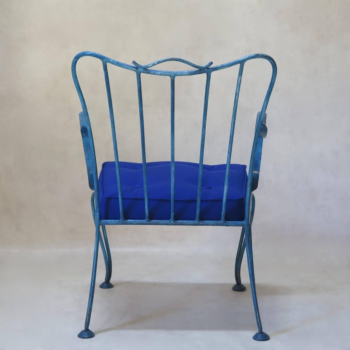 Painted Four French Mid-Century Iron Lounge Chairs