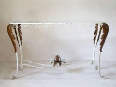 Pair of Elegant Iron Console Tables with Acanthus Leaf Motif, France circa 1940s
