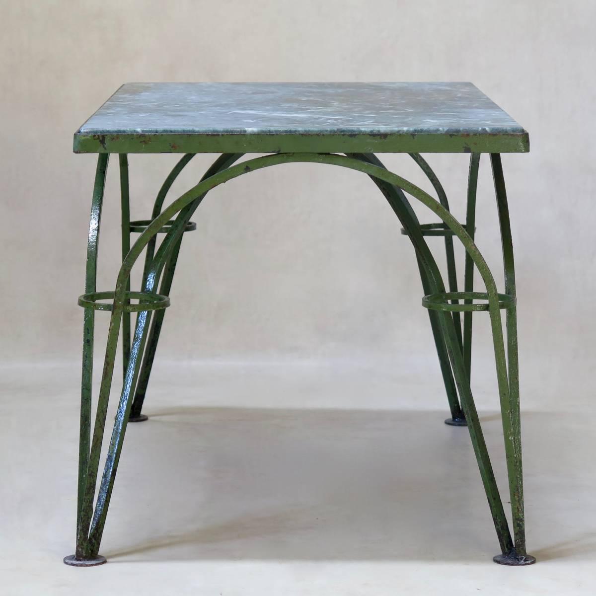 Mid-Century Modern French 1950s Green Painted Iron Coffee Table For Sale