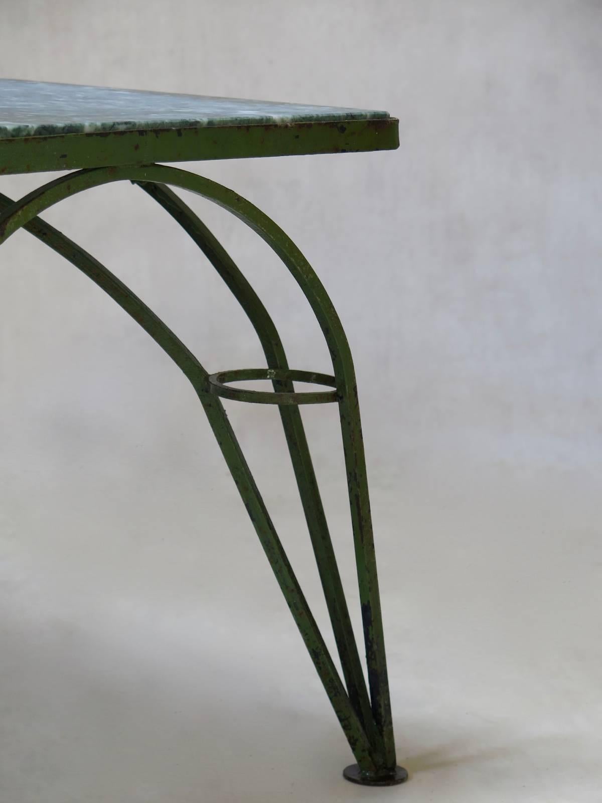 20th Century French 1950s Green Painted Iron Coffee Table For Sale