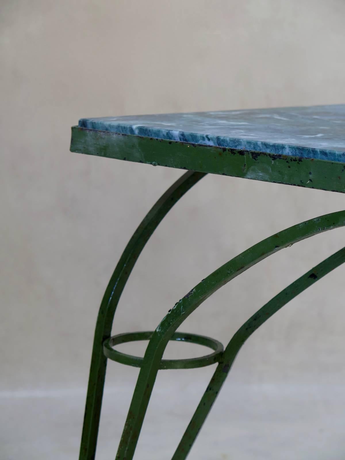 French 1950s Green Painted Iron Coffee Table For Sale 1