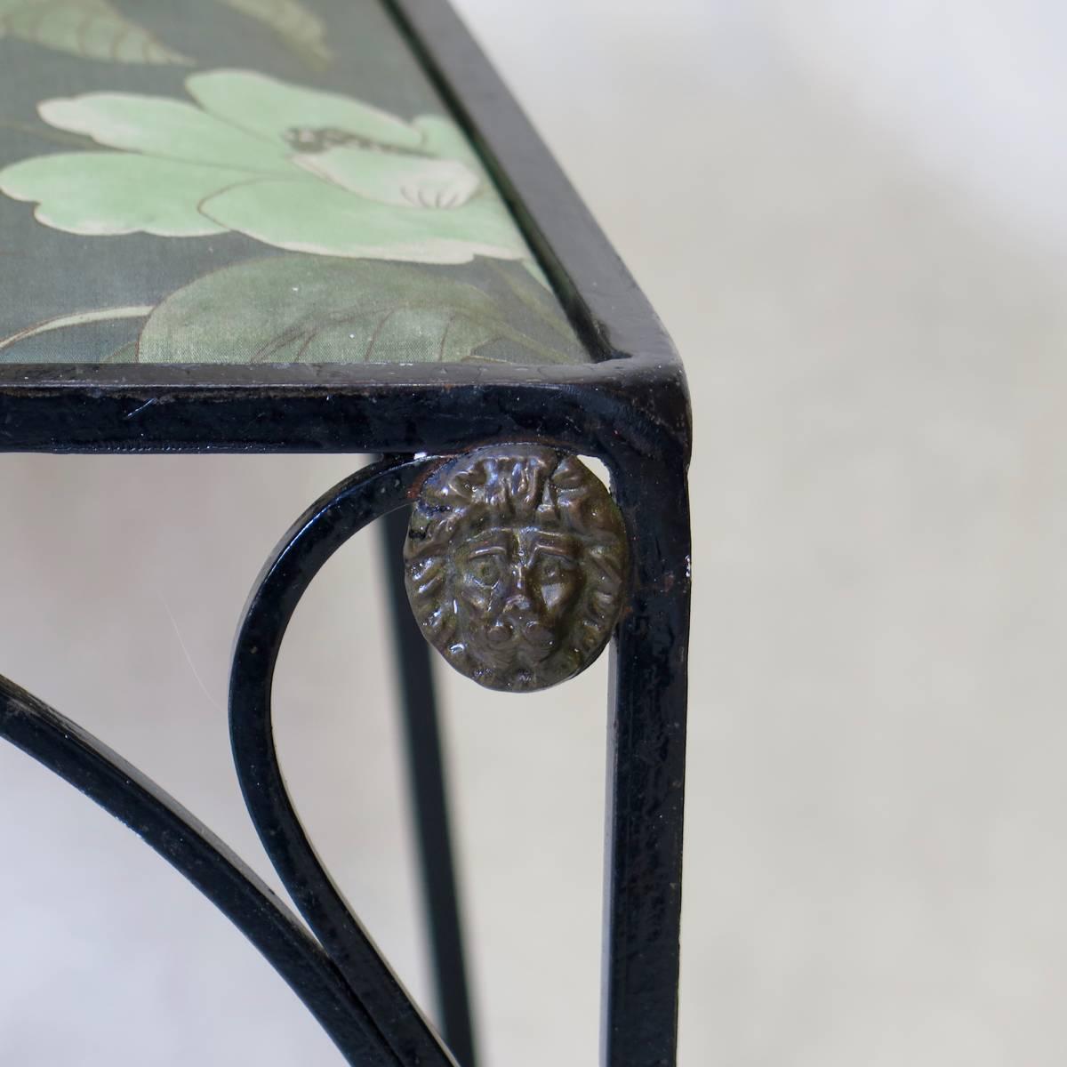 Set of Four Iron and Fabric Chairs with Lion Head Detail, England, circa 1950s 1