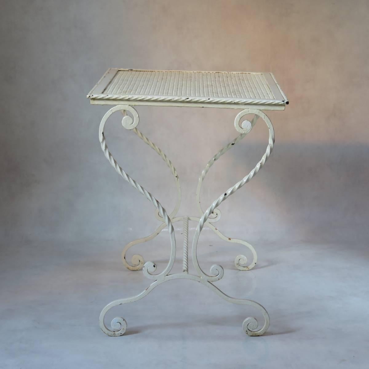 Painted French 1950s Wrought Iron Garden Table For Sale