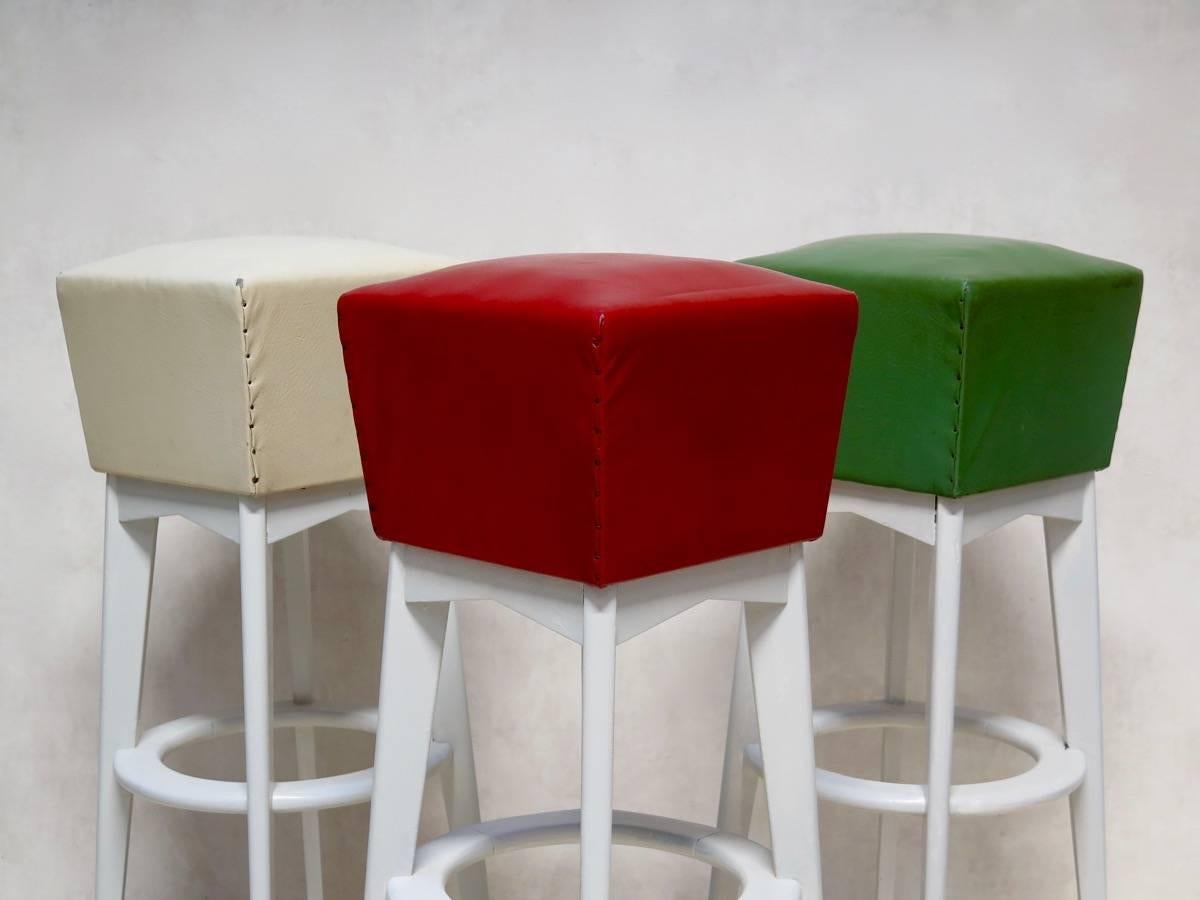 Mid-Century Modern Set of Six French Midcentury Stools For Sale