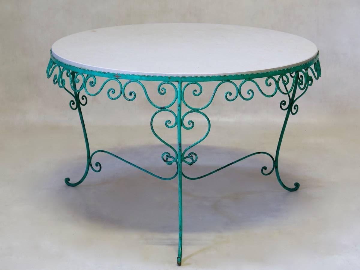 Art Deco French 1950s Iron Fretwork Patio Set For Sale