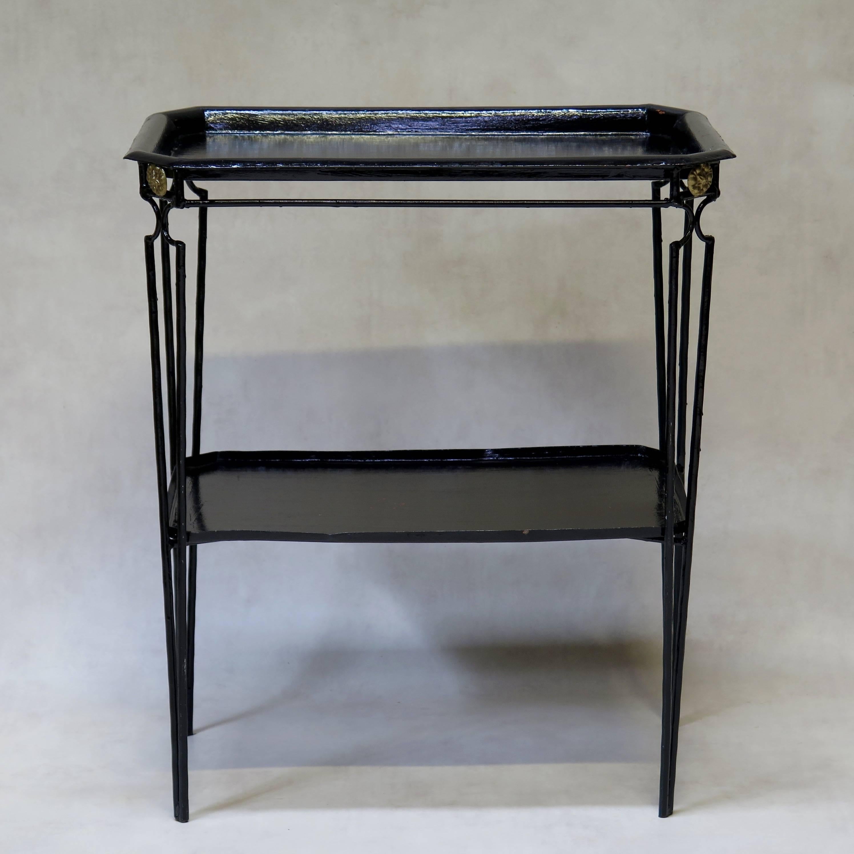 Neoclassical Four Black Painted Metal Tray Tables in the 1940s Style, France, circa 1960s For Sale