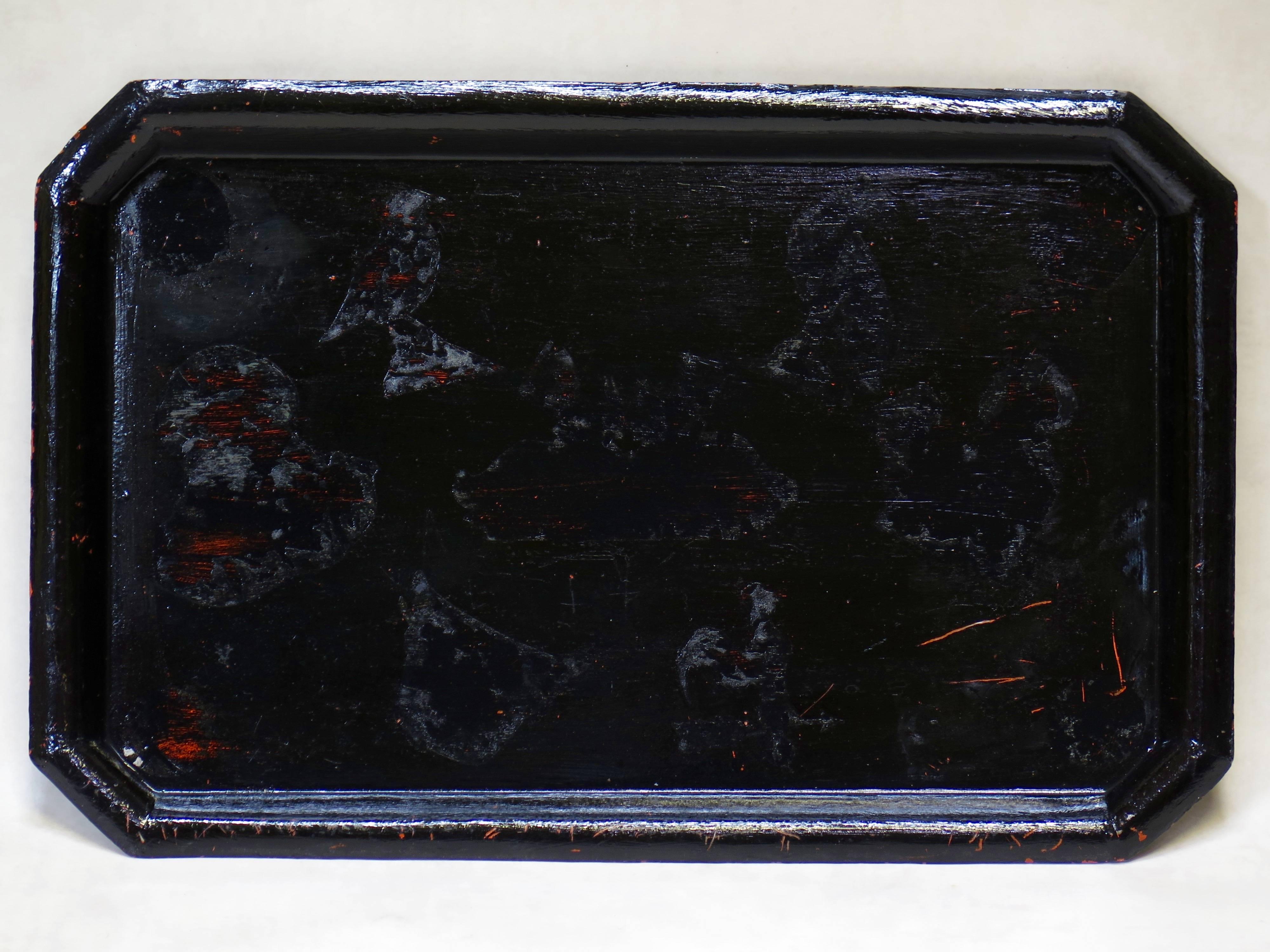 Schwarz lackierte Tabletttische aus Metall im Stil der 1940er Jahre, Frankreich, um 1960er Jahre im Angebot 4