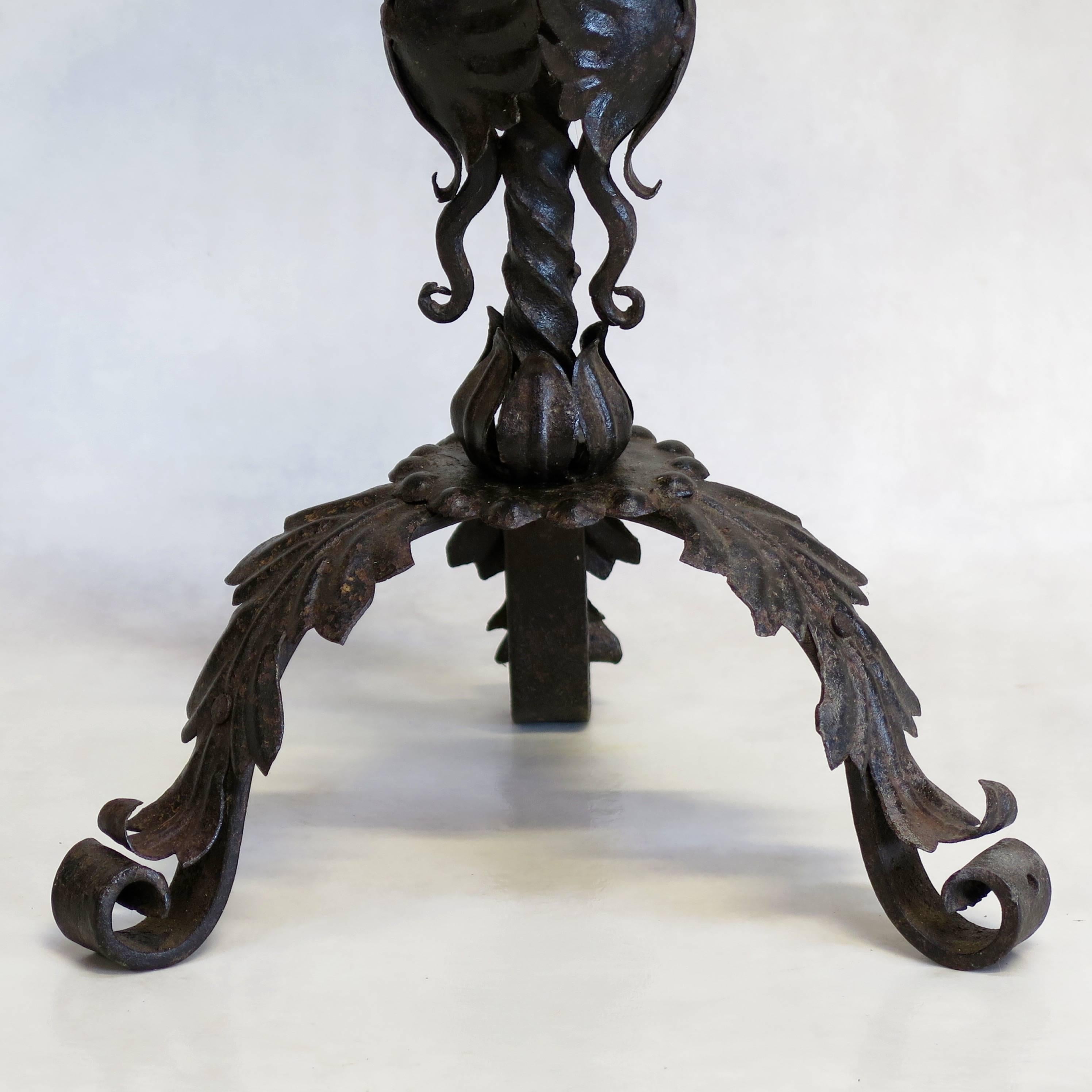 Gothic Style Wrought Iron Lamp with Dragons - France, Circa 1920s 1