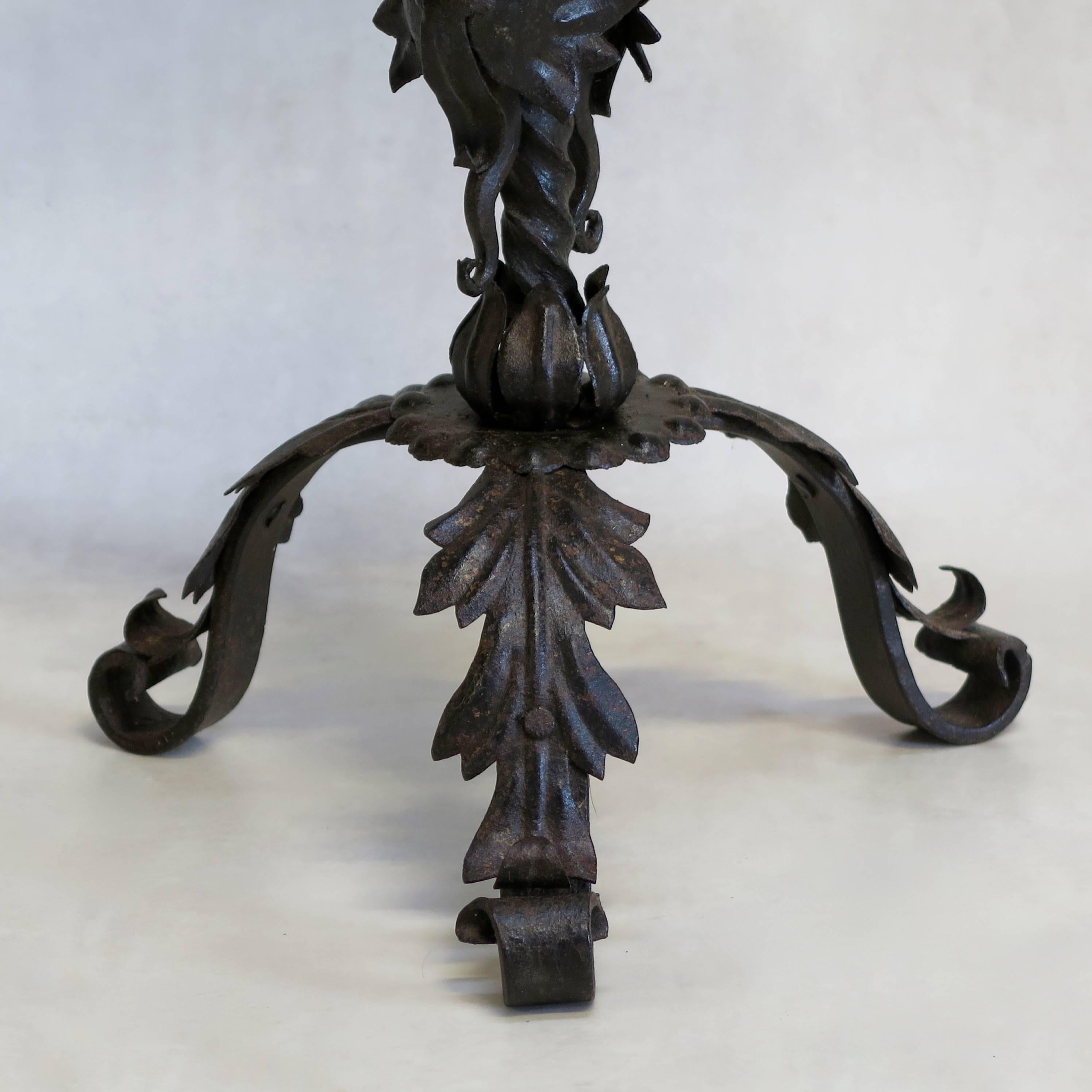 20th Century Gothic Style Wrought Iron Lamp with Dragons - France, Circa 1920s