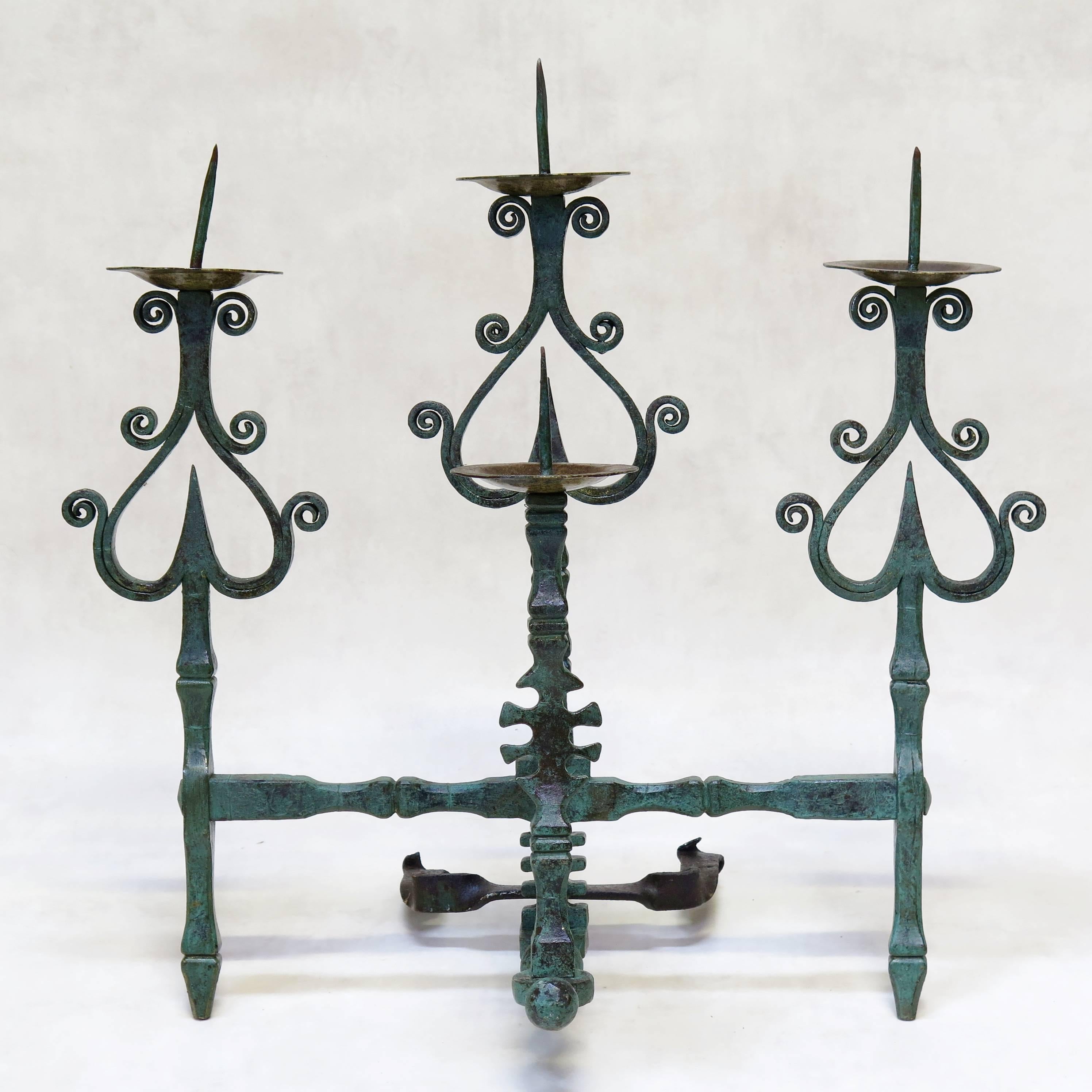 Arts and Crafts Fabulous Pair of Large Wrought-Iron Sconces, France, Late 1800s For Sale