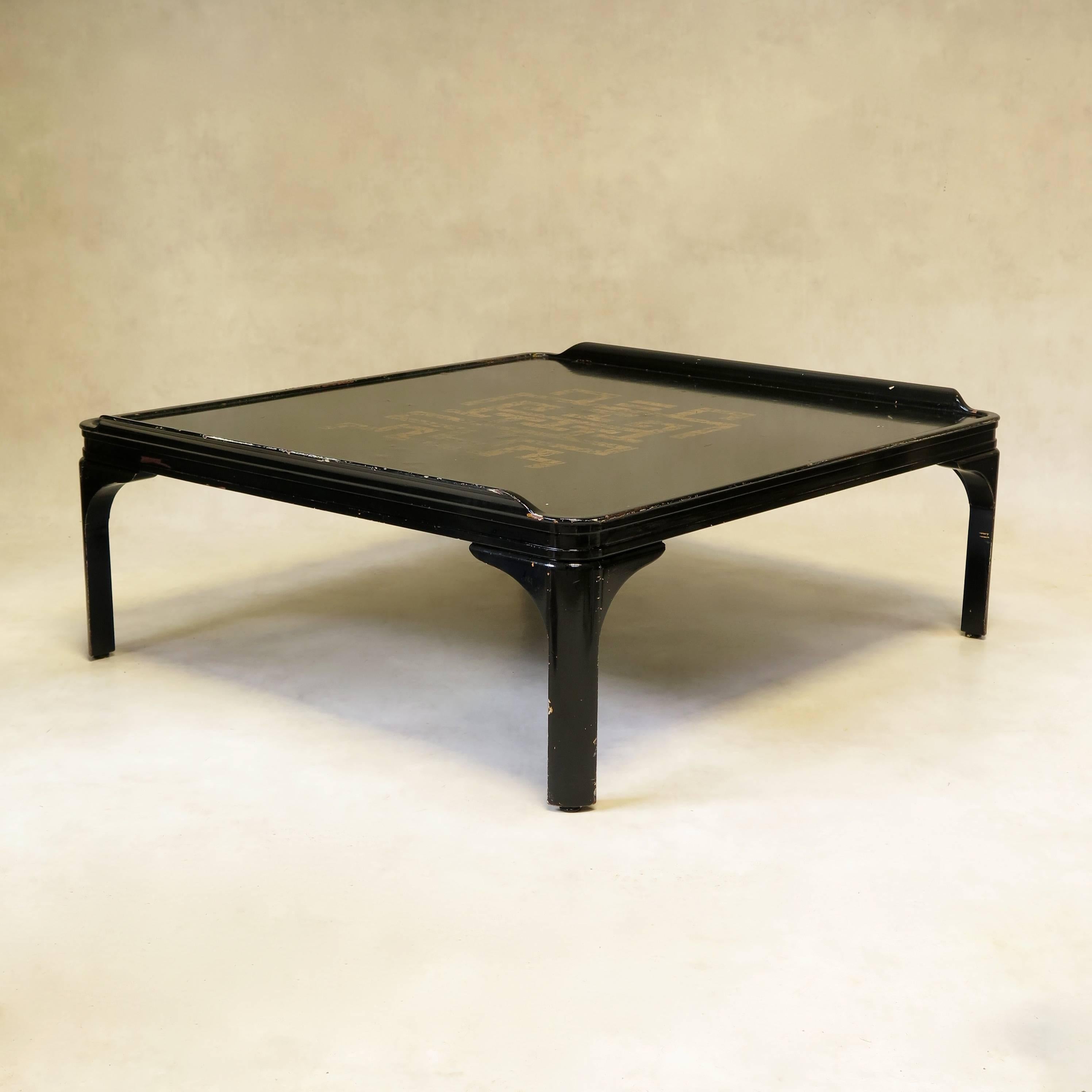 20th Century Large Square Chinese Art Deco Style Coffee Table, circa 1940s For Sale