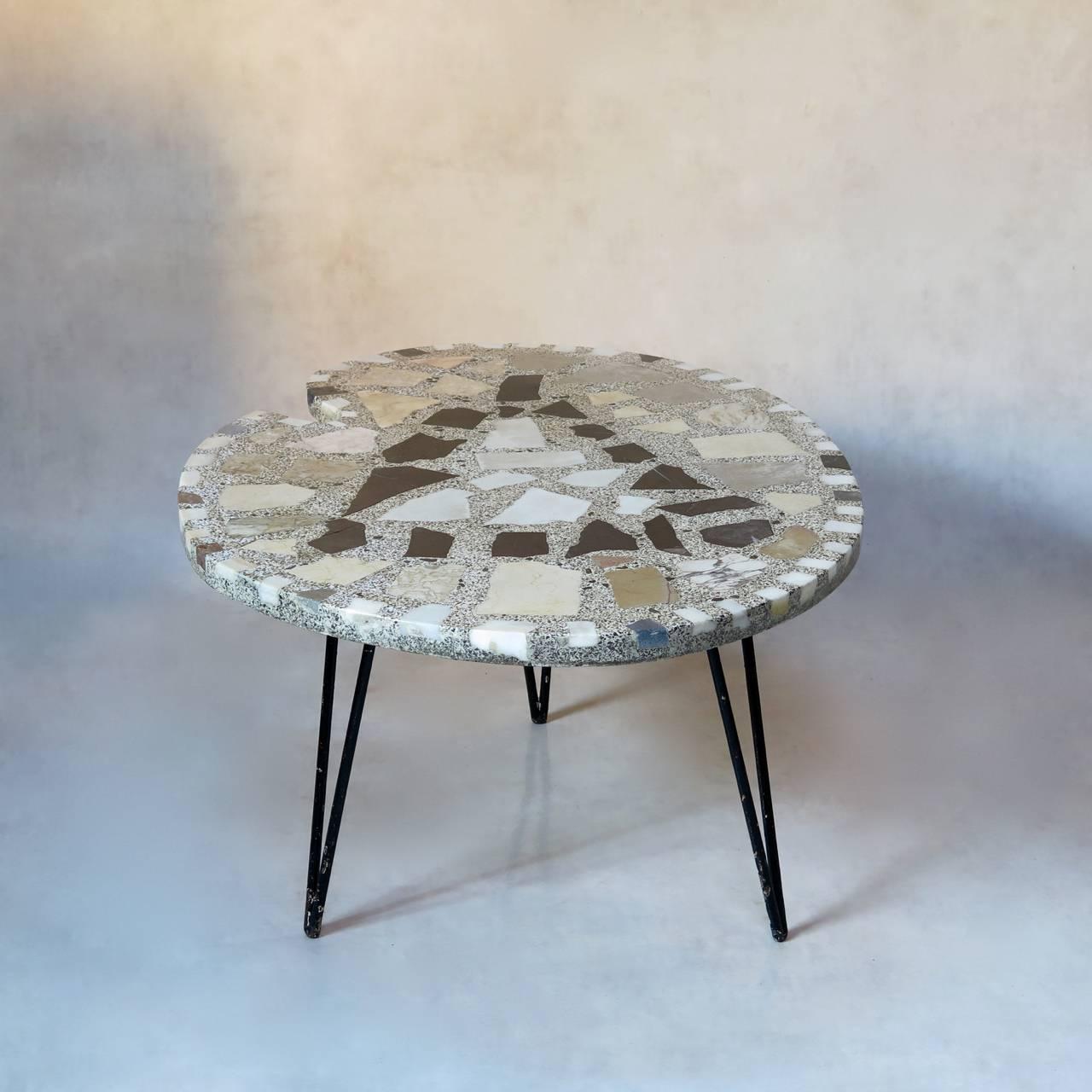 Mid-Century Modern Palette-Shaped Coffee Table with Terrazzo Marble Top - France, 1950s