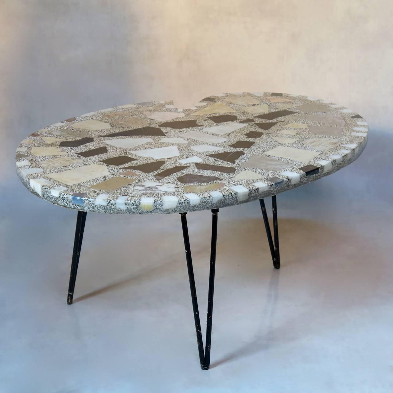 French Palette-Shaped Coffee Table with Terrazzo Marble Top - France, 1950s