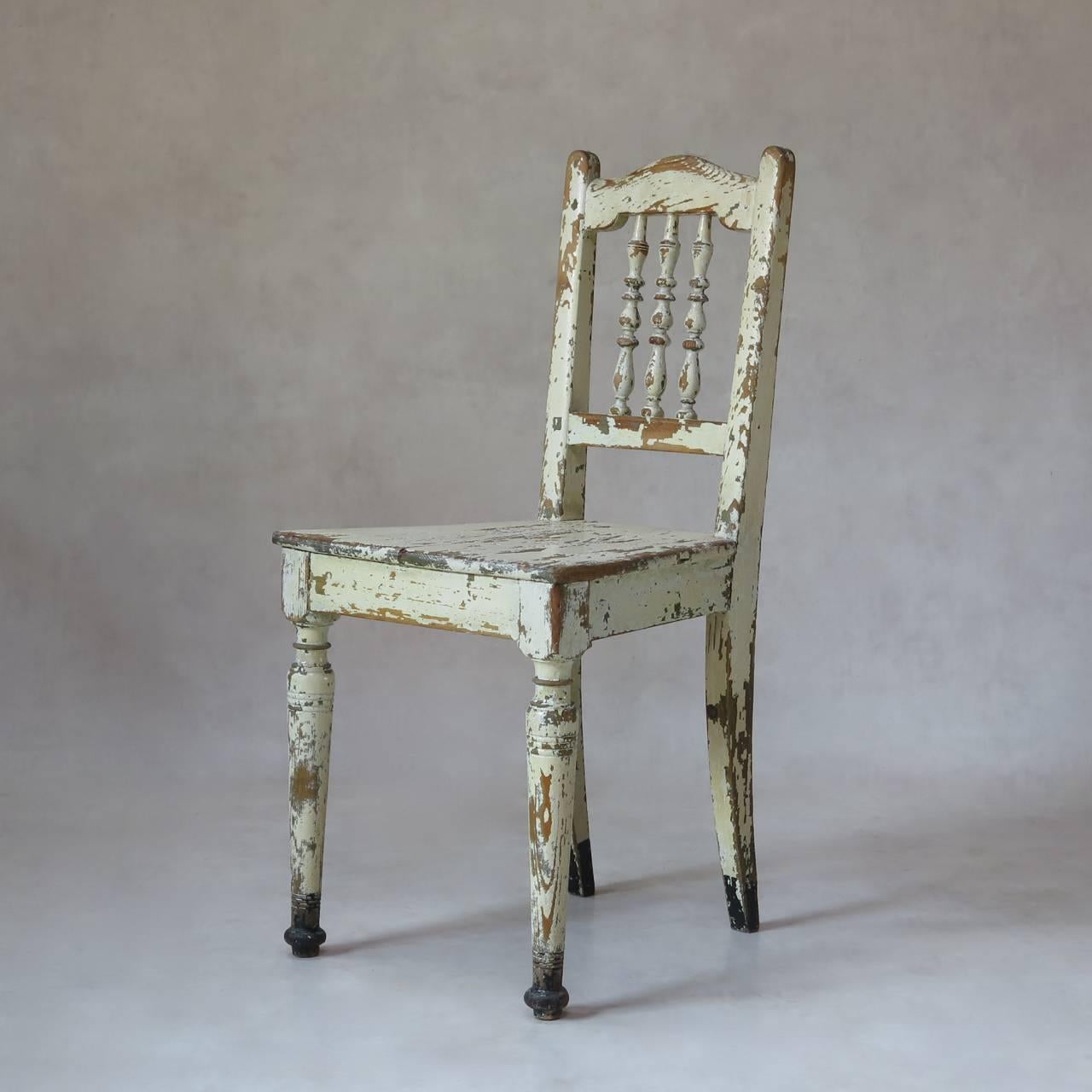 French Set of Three Rustic Painted Chairs, France, Early 1900s