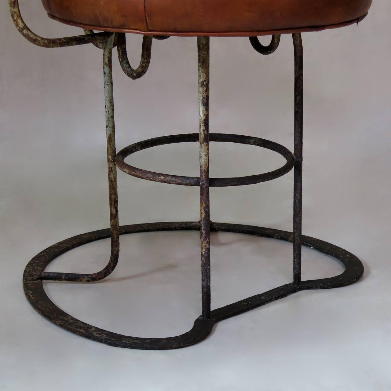 Unusual Pair of Iron and Leather Armchairs, France, circa 1930s For Sale 2