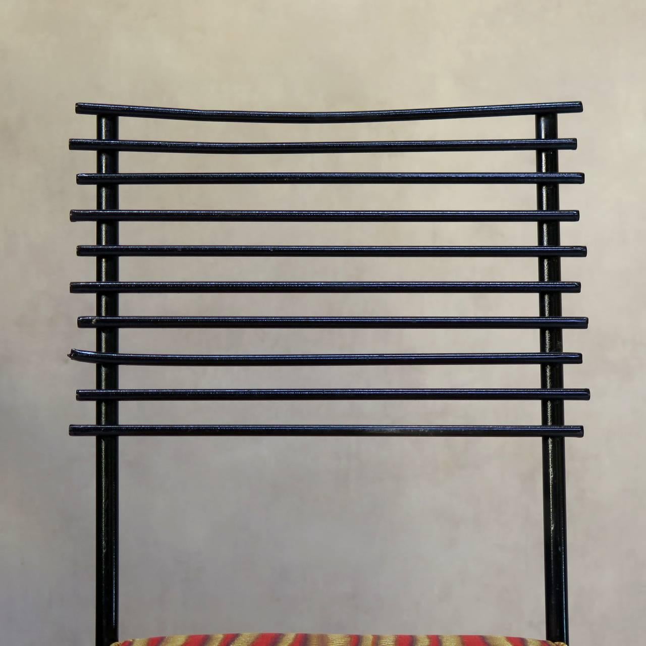 Mid-Century Modern Set of Four Japanese-Influenced Iron Dining Chairs, France, circa 1950s For Sale