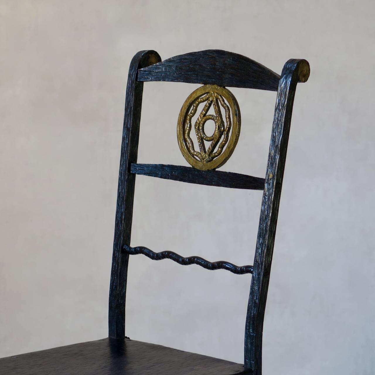 20th Century 1920s Hammered Iron Mirror and Chair, France For Sale