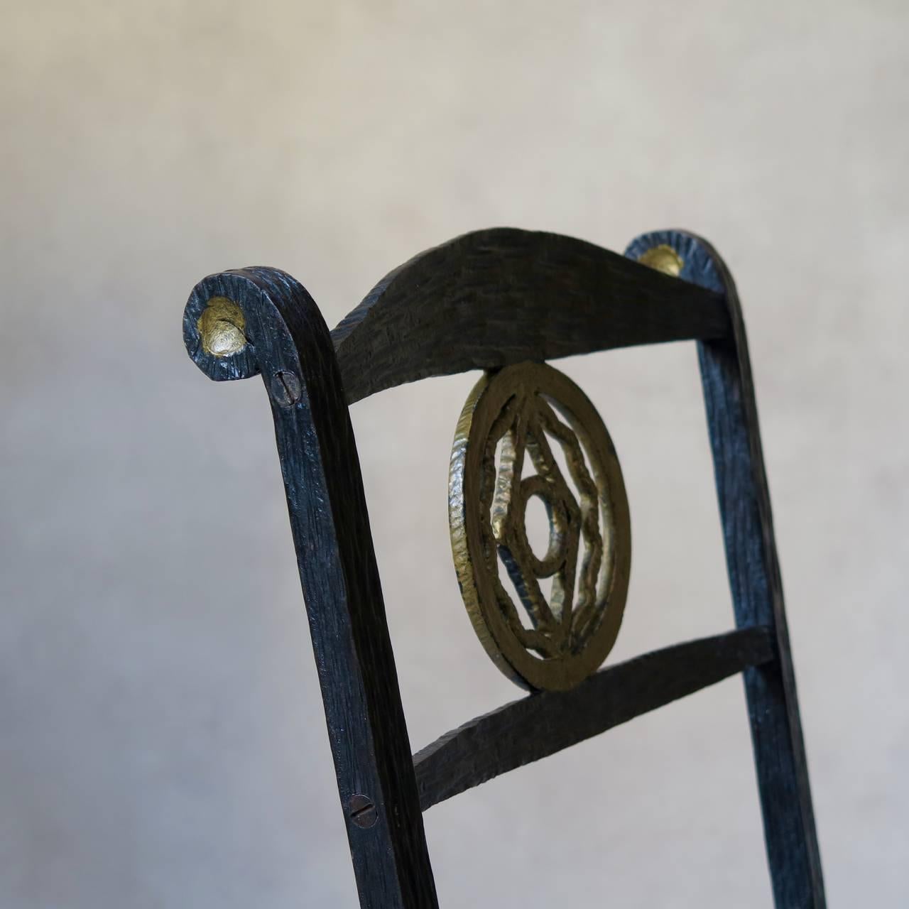1920s Hammered Iron Mirror and Chair, France For Sale 1