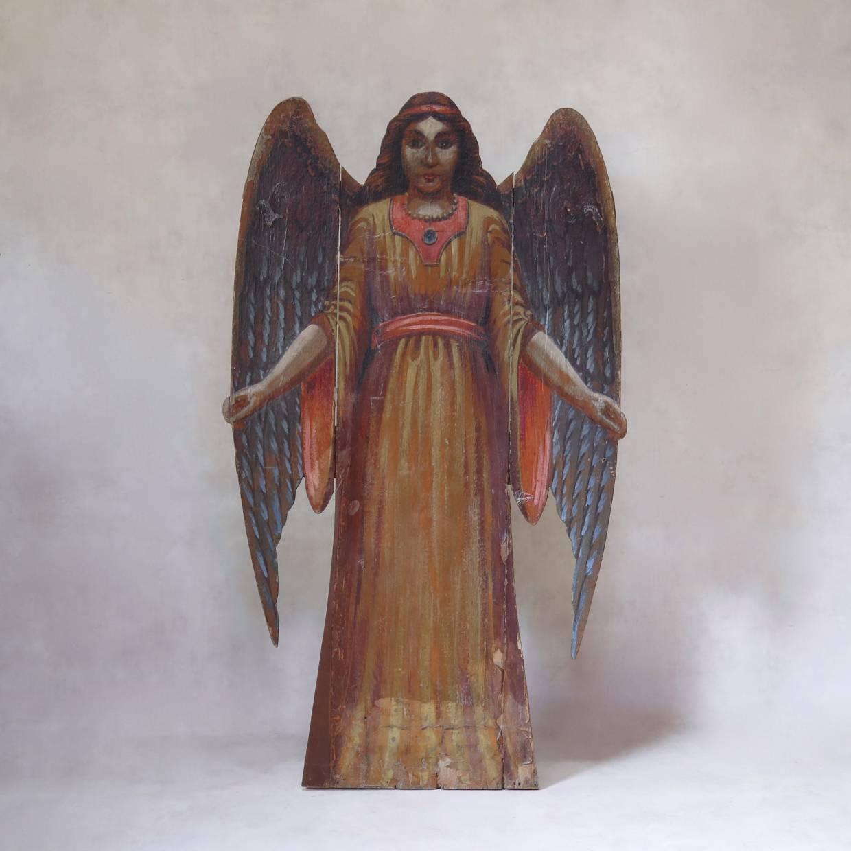Four 1850s Italian Angels from a Theater Decor In Fair Condition For Sale In Isle Sur La Sorgue, Vaucluse