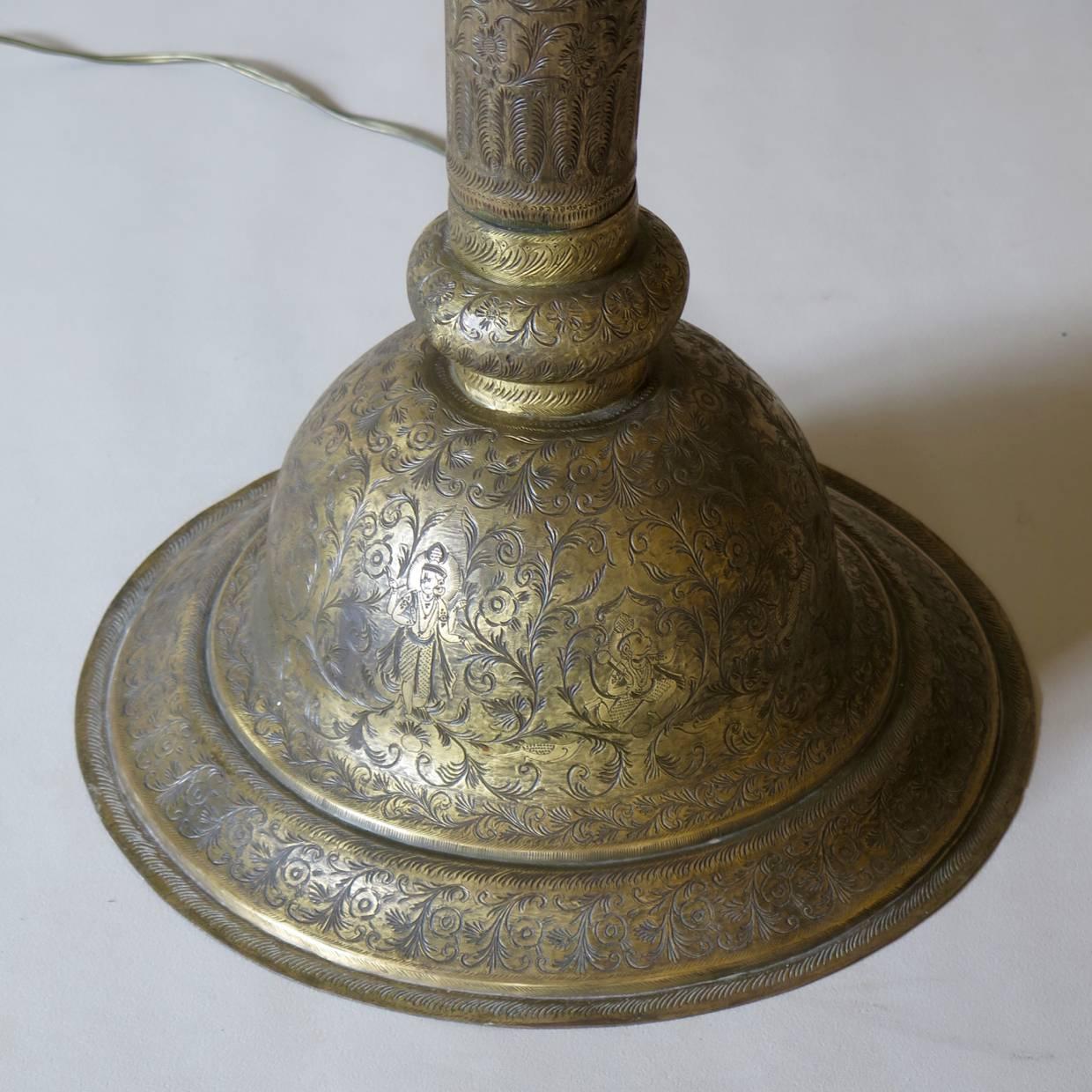 Engraved Brass Oriental-Style Floor Lamp, France, circa 1940s For Sale 2