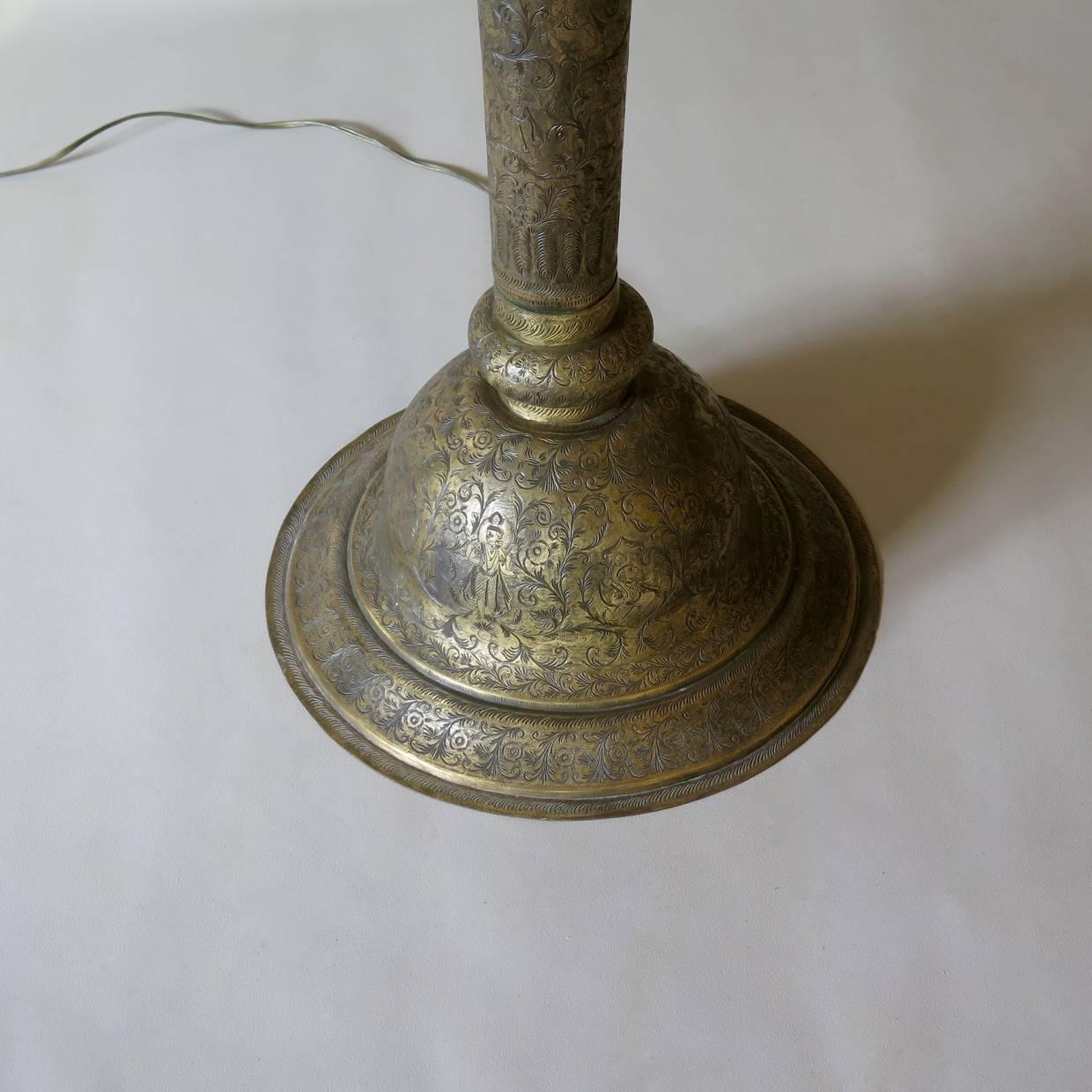 Engraved Brass Oriental-Style Floor Lamp, France, circa 1940s For Sale 4