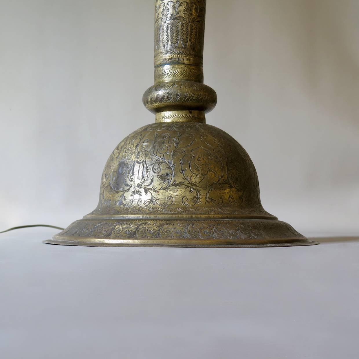 Engraved Brass Oriental-Style Floor Lamp, France, circa 1940s For Sale 3