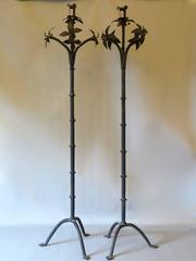 Tall Pair of Wrought Iron Candleholders, Early 19th Century