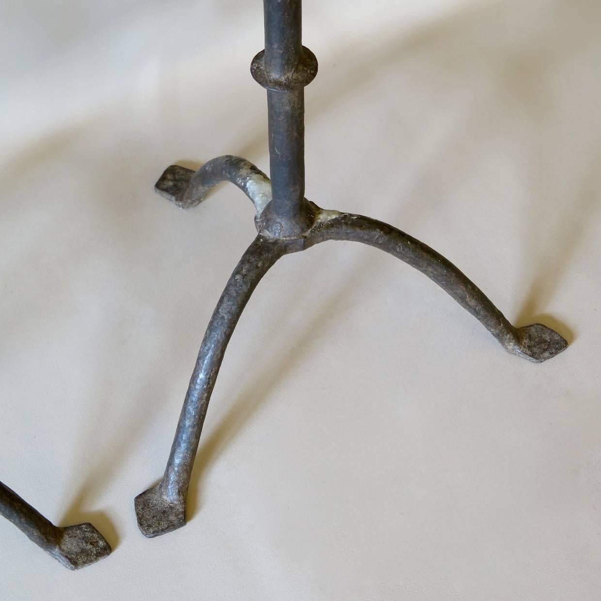 Tall Pair of Wrought Iron Candleholders, Early 19th Century For Sale 2