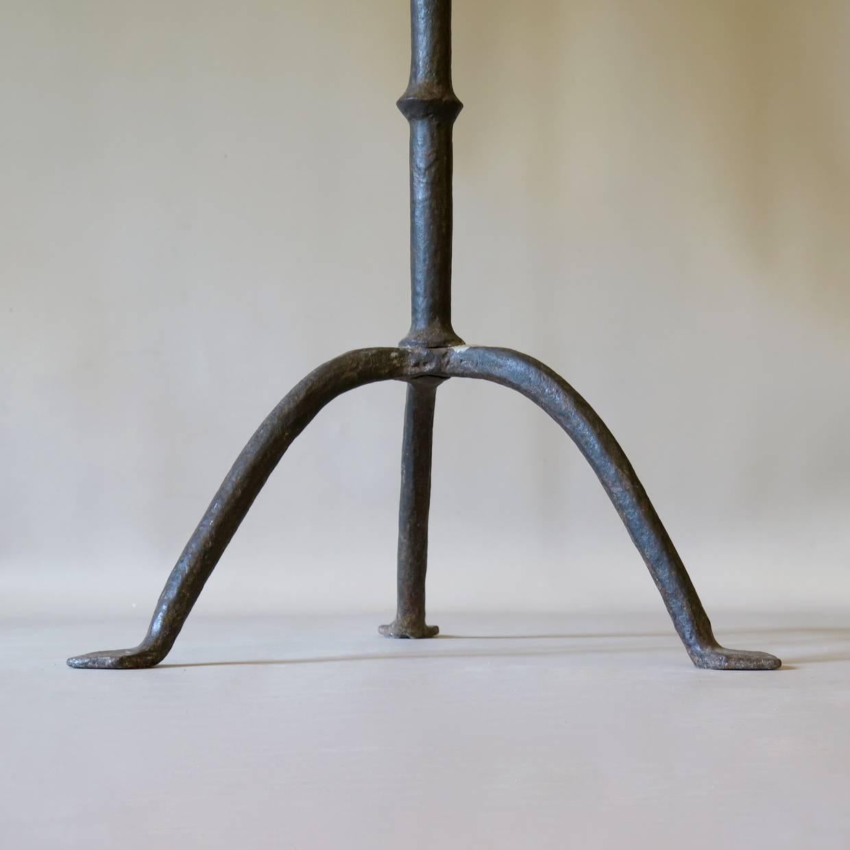 Tall Pair of Wrought Iron Candleholders, Early 19th Century For Sale 1