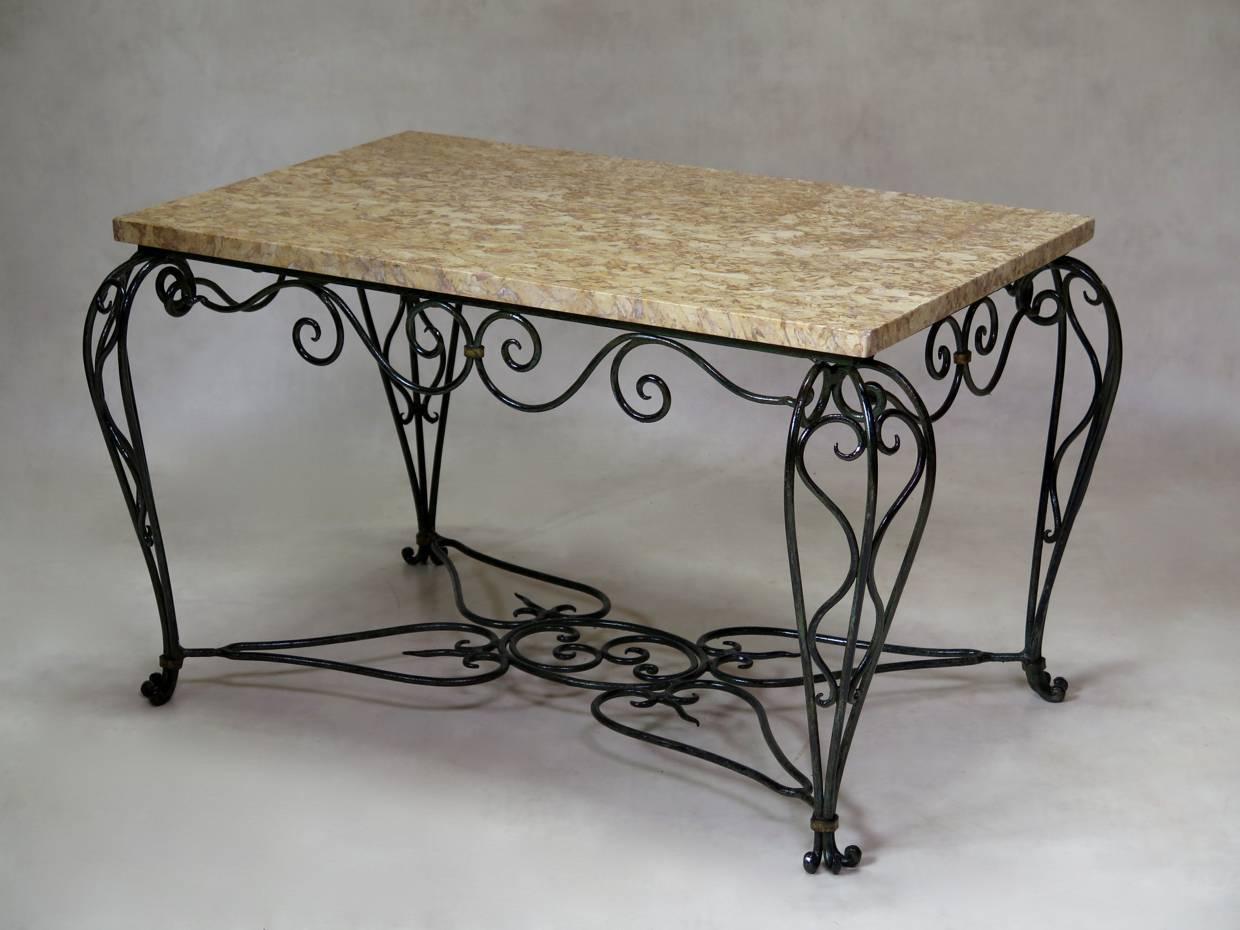 Art Deco Chic French 1940s Iron and Marble Side Table (2 Available) For Sale