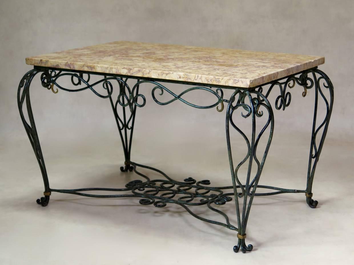 Chic French 1940s Iron and Marble Side Table (2 Available) For Sale 1