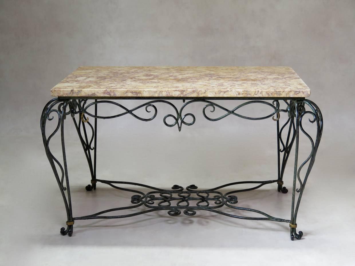 Chic French 1940s Iron and Marble Side Table (2 Available) For Sale 3