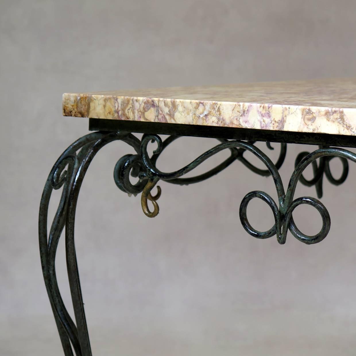 Chic French 1940s Iron and Marble Side Table (2 Available) For Sale 2