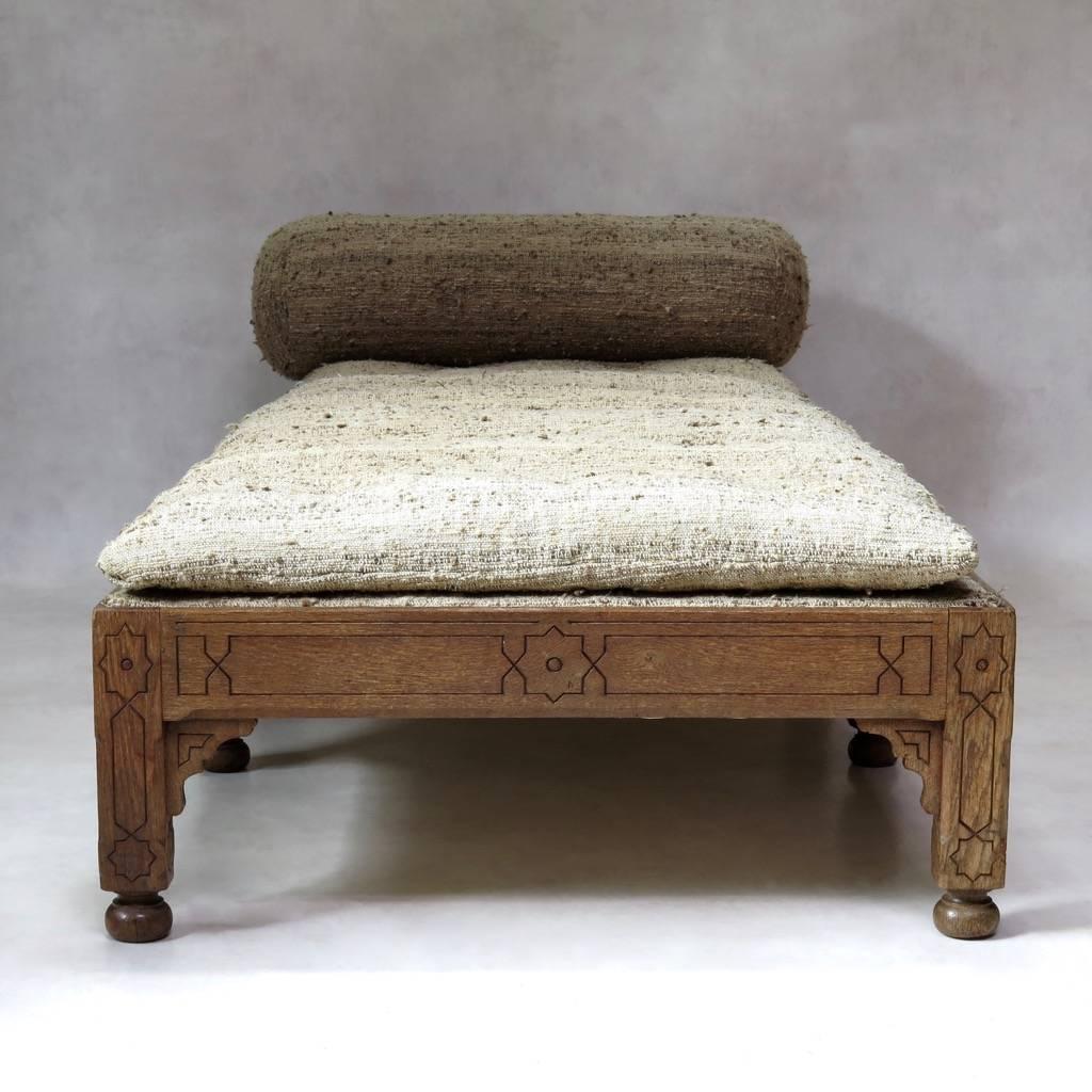 French Oriental Style Oak Daybed, France, circa 1910s For Sale