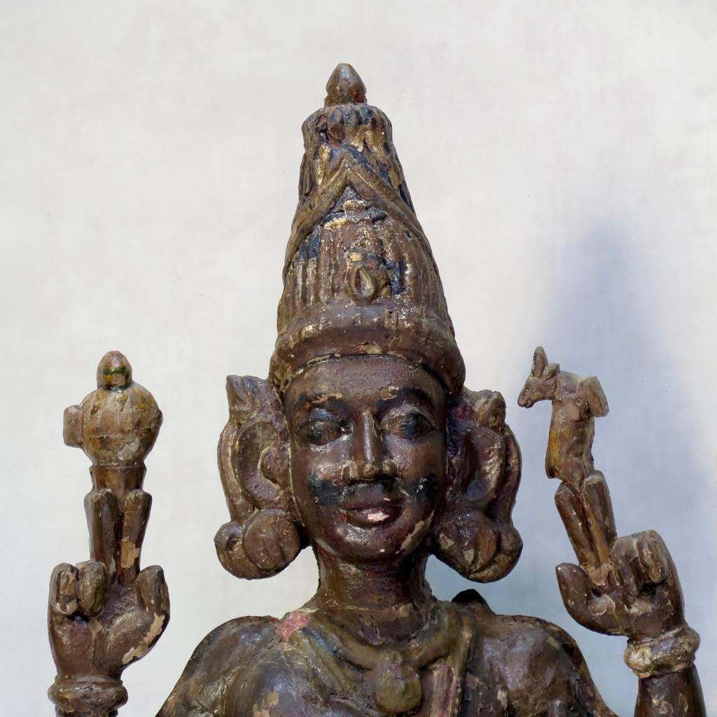 Large Polychrome Statues of Vishnu, India, 19th Century or Earlier In Distressed Condition In Isle Sur La Sorgue, Vaucluse