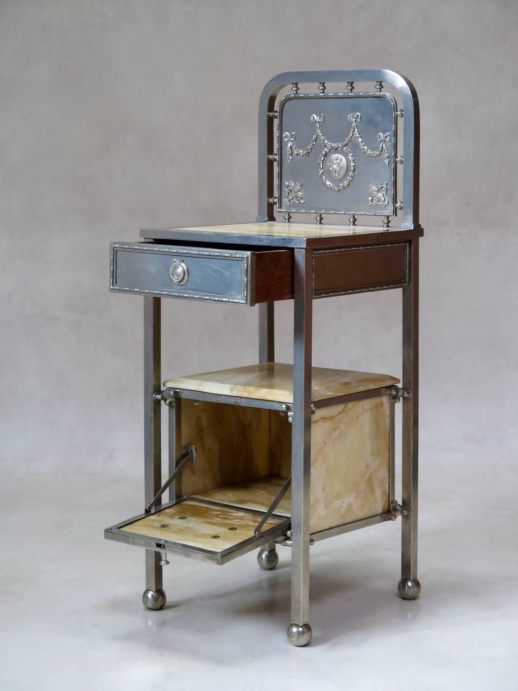 Metal and Marble Nightstand, Spain, circa 1930s In Good Condition In Isle Sur La Sorgue, Vaucluse