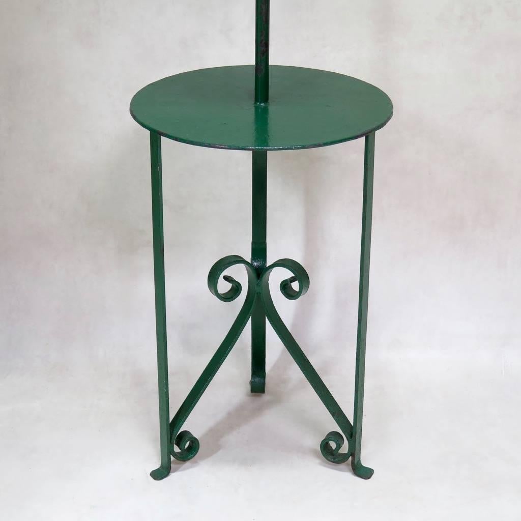 Green Painted Iron Floor Lamp and Four Sconces, France, 1950s 3