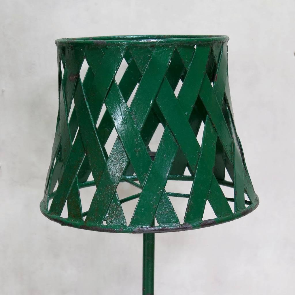 Green Painted Iron Floor Lamp and Four Sconces, France, 1950s 1