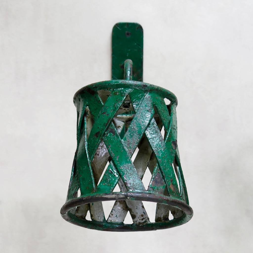20th Century Green Painted Iron Floor Lamp and Four Sconces, France, 1950s