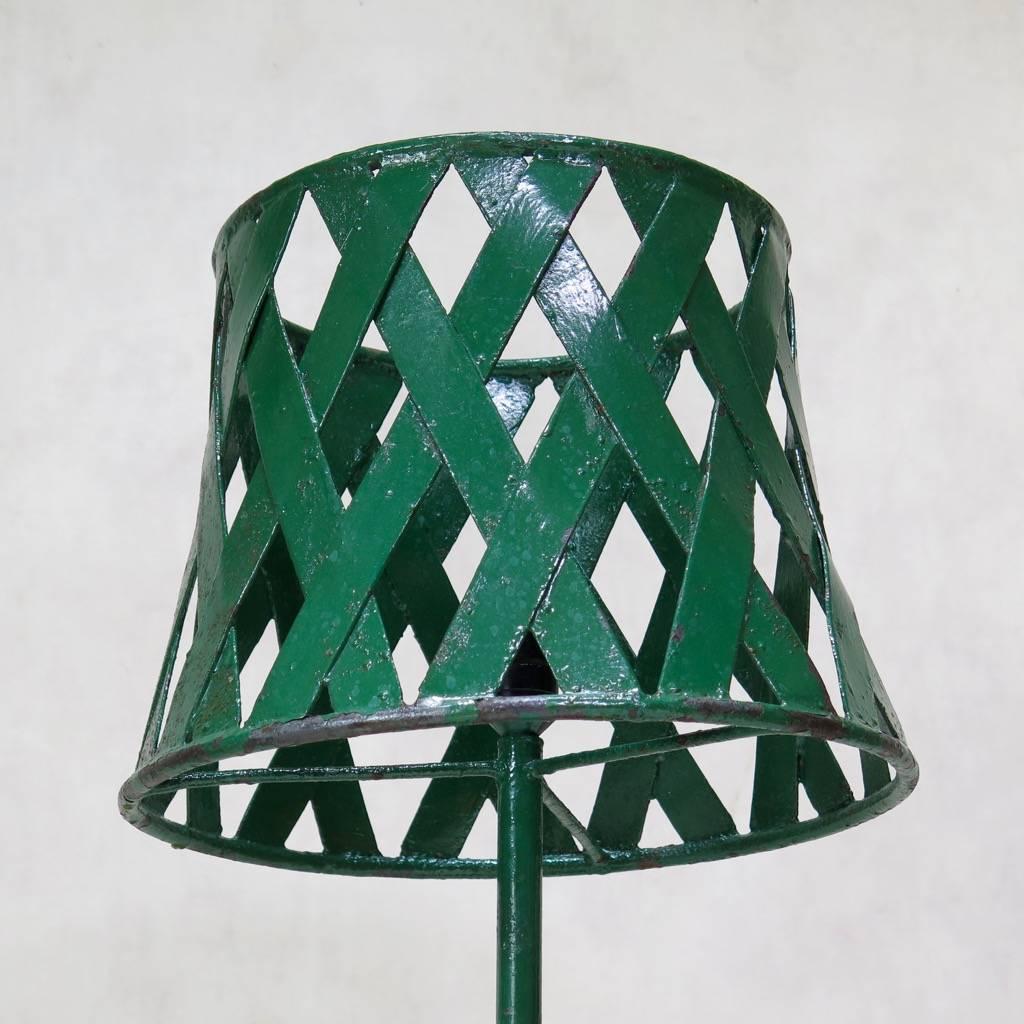 Green Painted Iron Floor Lamp and Four Sconces, France, 1950s 2