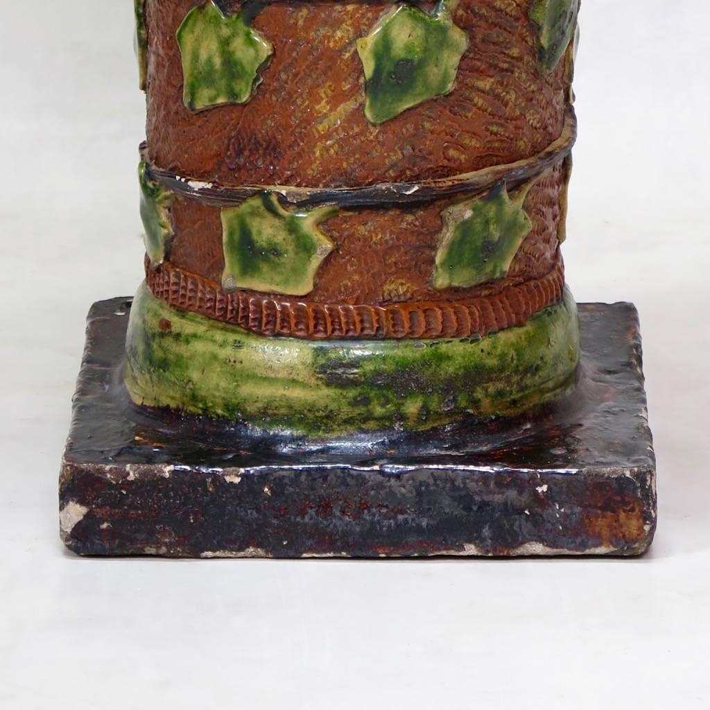 Ivy-Motif Folk Art Pottery Garden Column & Planter - France, Early 20th Century For Sale 1