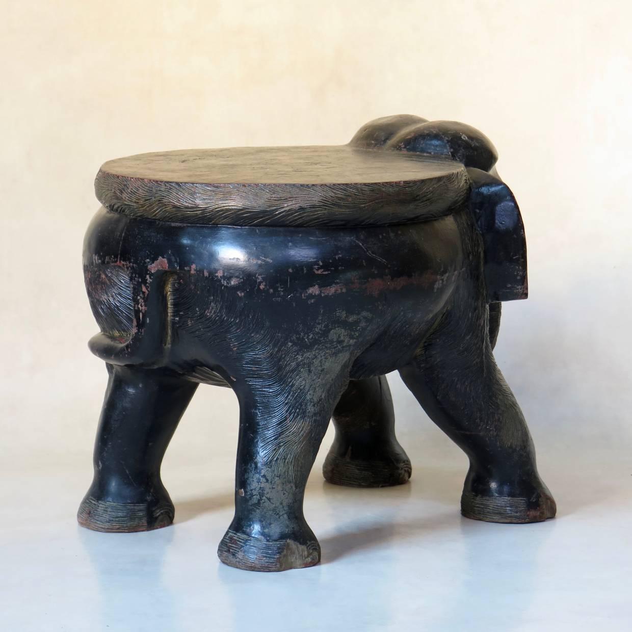 Ebonized Elephant Stool - Circa 1950s 1